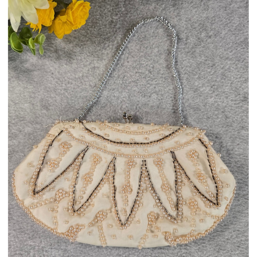 La Regale Evening Purse Bag Womens Small Vintage Beaded Faux Pearl Clutch Japan